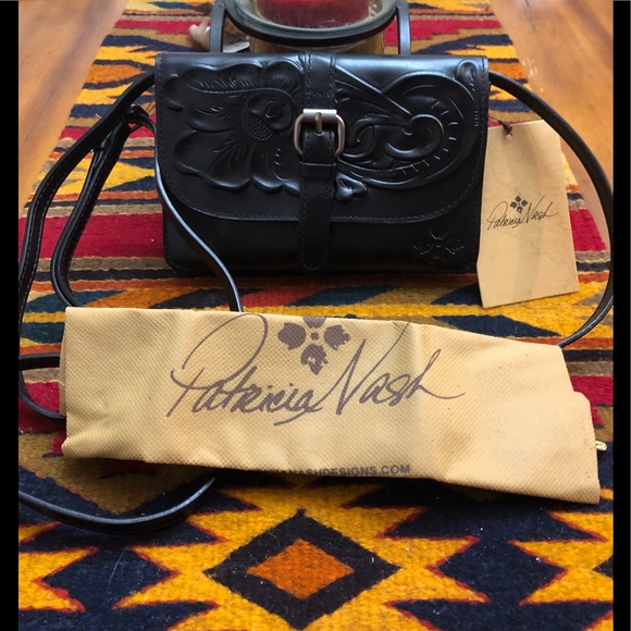 Patricia Nash Black Tooled Leather Crossbody-NWT